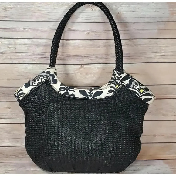 Vera Bradley Handbags - Vera Bradley Straw Bucket Tote - Black/Yellow Floral NWT